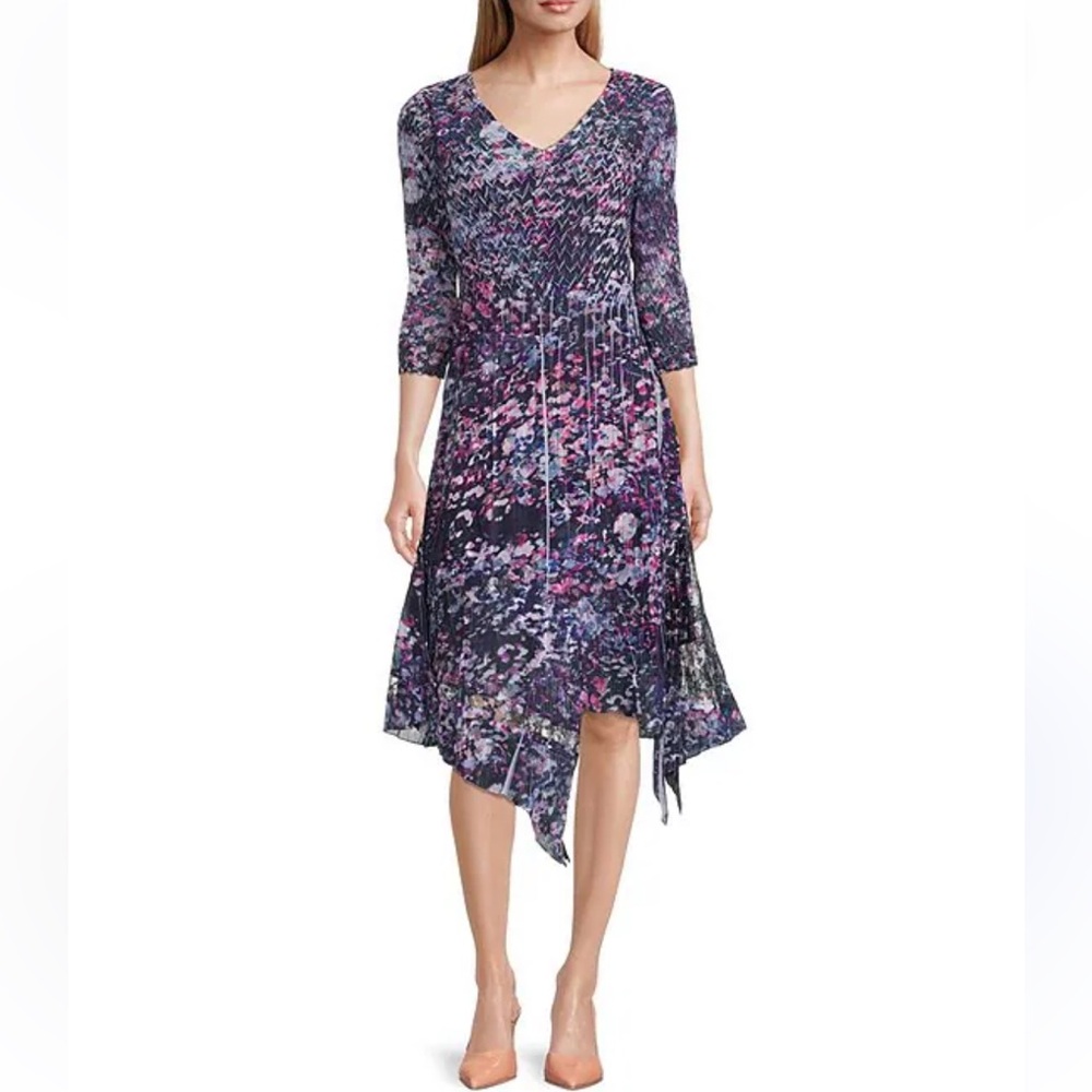 Komarov Purple Crinkled Dress Medium Asymmetrical Handkerchief Hem Art To Wear
